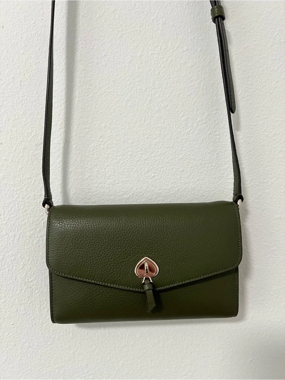 Kate Spade Army Green Pebbled Leather Marti Leather Flap Wallet Crossbody Bag